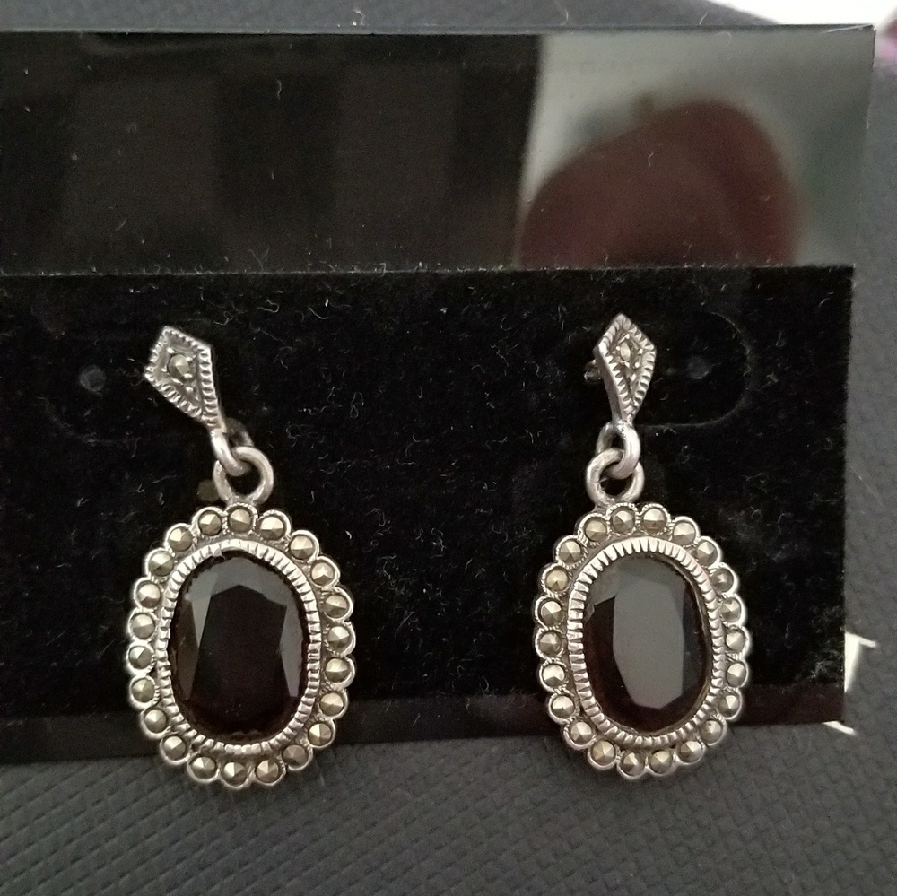 Vintage Amber Marcasite stud STERLING Earrings